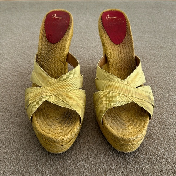 Christian Louboutin Shoes - Christian Louboutin Yellow Espadrille Wedge Sandals